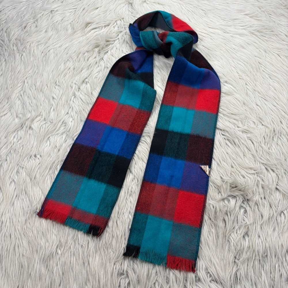 Vintage Flannel Plaid Skinny Scarf Red Green Blue Black Preppy Blokecore